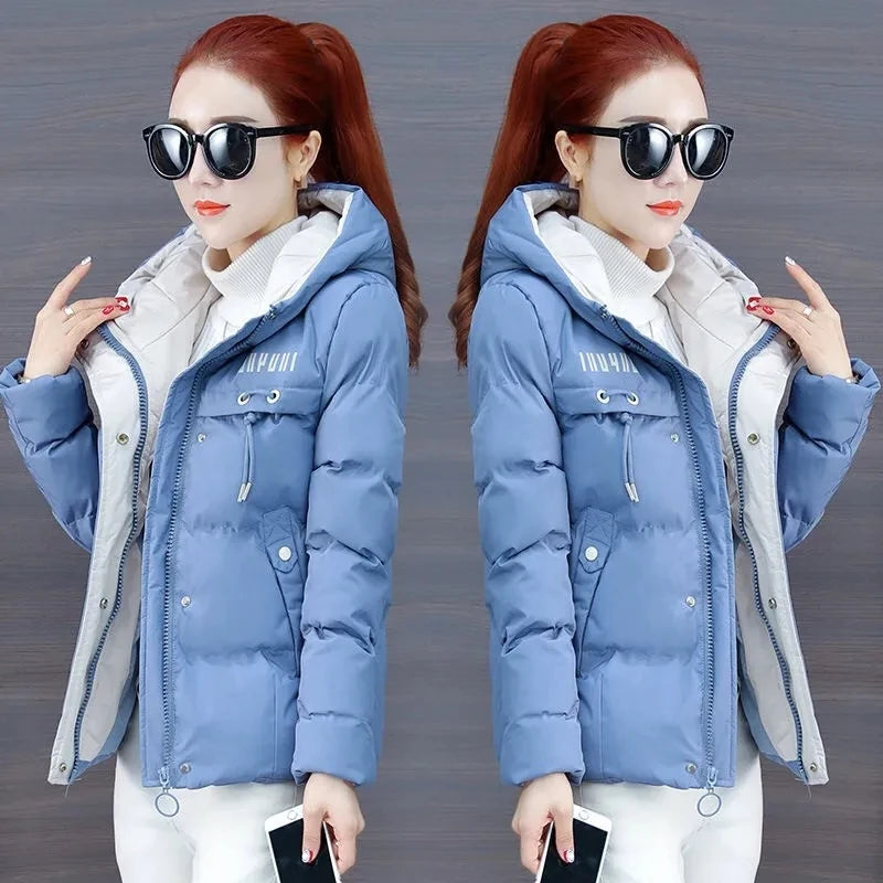 2023 New Cotton Women's Down Jacket Hooded Cardigan  Loose Solid Parkas Female Jacket Long Coat Slim Warm Outwear