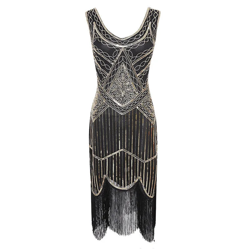 Femmes robe de soirée 1920 s Great Gatsby clapet robes paillettes perle frange robe soirée col en V embelli frangé sans manches