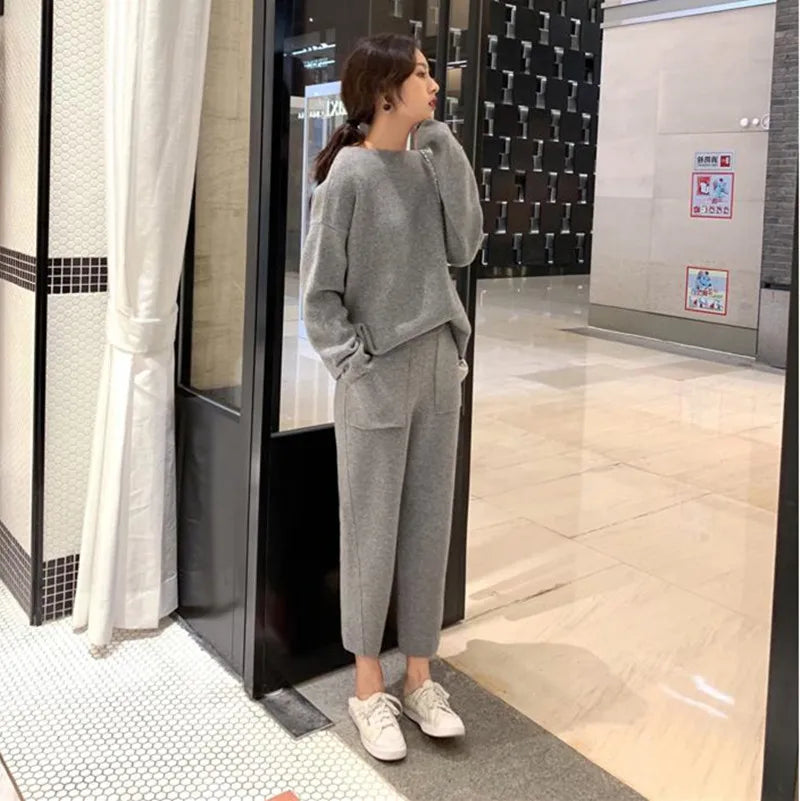 High Quality Women Cashmere Sweater Two Piece Knitted Sets Slim Tracksuit 2023 Autumn Winter Fashion Sweatshirts Sporting Suit