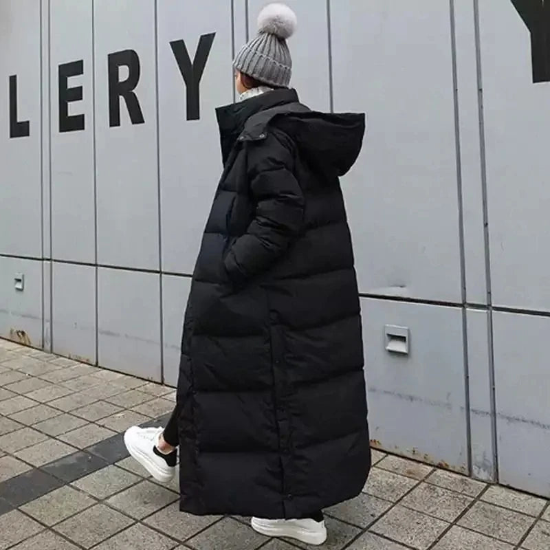 Super Long Padded Cotton Jacket Women 2023 New Korean Over-The-Knee  Fashion Parkas Winter Female  Thick Black Down Cotton Coat