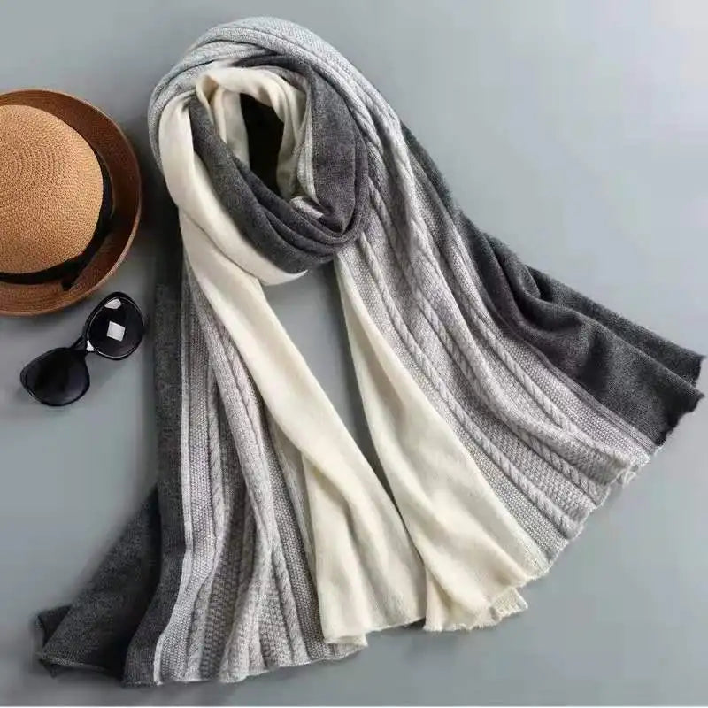 180*80cm Winter 100% Cashmere Scarf Women Outdoor Ski Warm Soft Bandana Women&#39;s Scarves 2021 Fashion Stitching Knitted Shawl