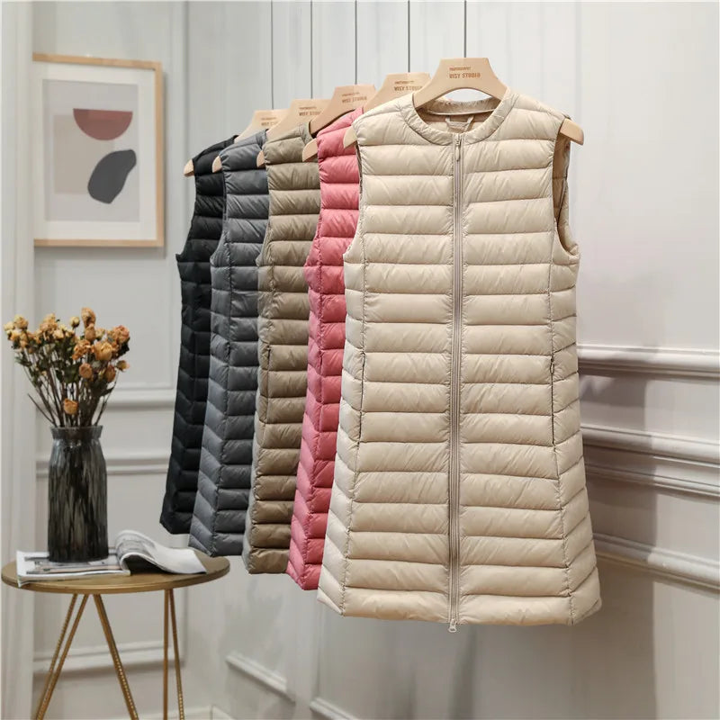 Down Jacket Woman Ultralight 2023 New Winter Coat for Women Long Duck Down Vest Portable Sleeveless Fashon Warm Waistcoat