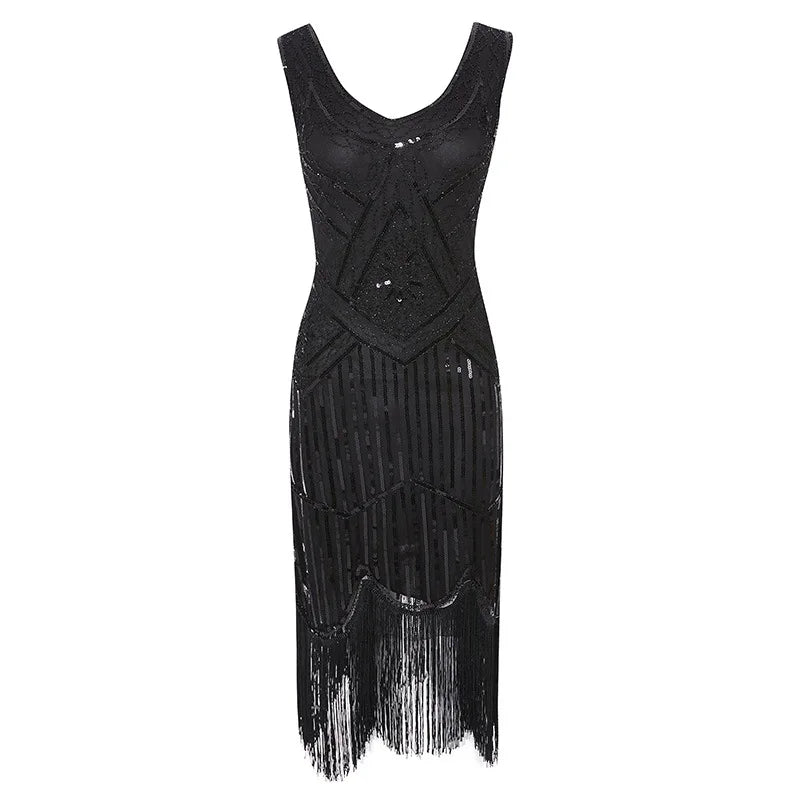 Femmes robe de soirée 1920 s Great Gatsby clapet robes paillettes perle frange robe soirée col en V embelli frangé sans manches