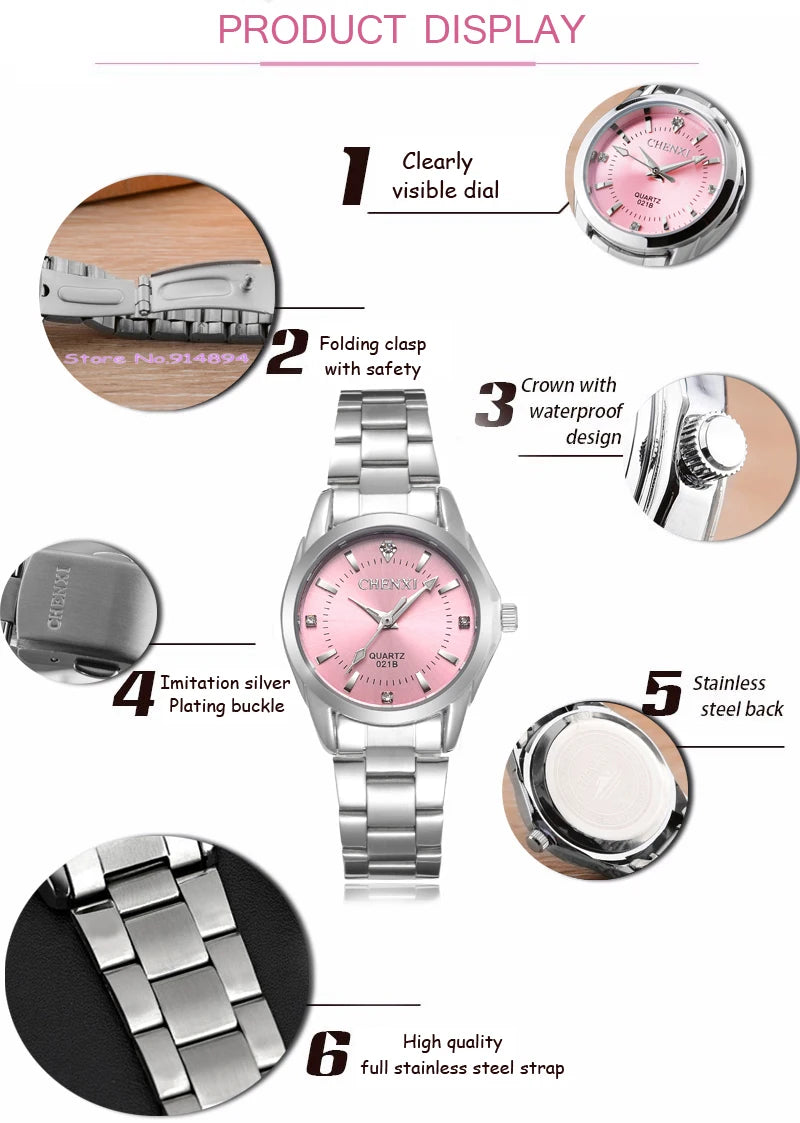 Reloj marca CHENXI en 6 colores, relojes informales de lujo para mujer, reloj resistente al agua, reloj de pulsera con diamantes de imitación para mujer CX021B