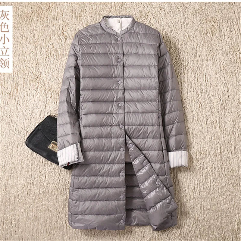 Manteau Long mi-long à simple boutonnage pour femme, Parka Ultra légère en duvet de canard blanc, vêtements d'extérieur, collection automne-hiver 2022, SE593