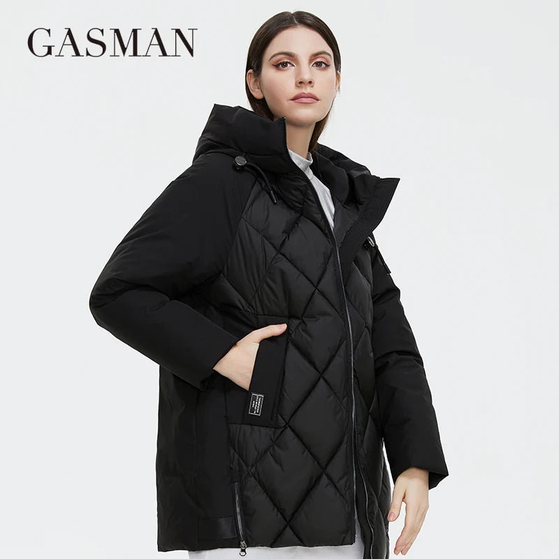 GASMAN 2022 Winter down jacket collection Fashion Solid Stand-up collar Women Coat Elegance Hooded Women's jackets 8198