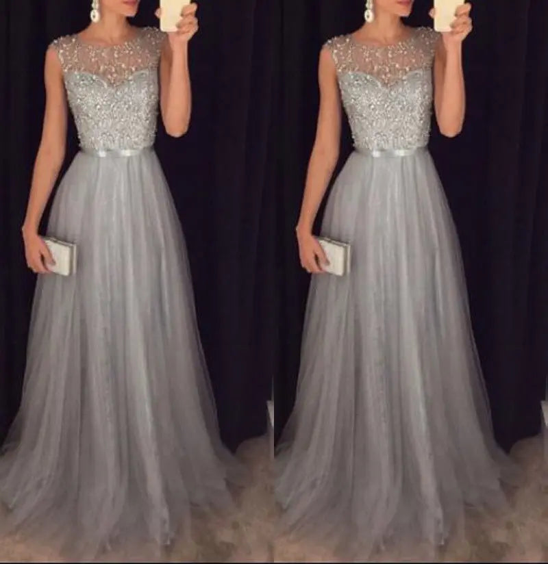 2020 Women Long Chiffon Lace Evening Formal Party Ball Gown Prom Bridesmaid Dress Lace Floral Maxi Dresses