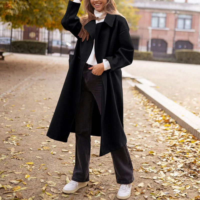 Women Autumn Winter Blazer Button Office Long Woolen Cardigan Coat