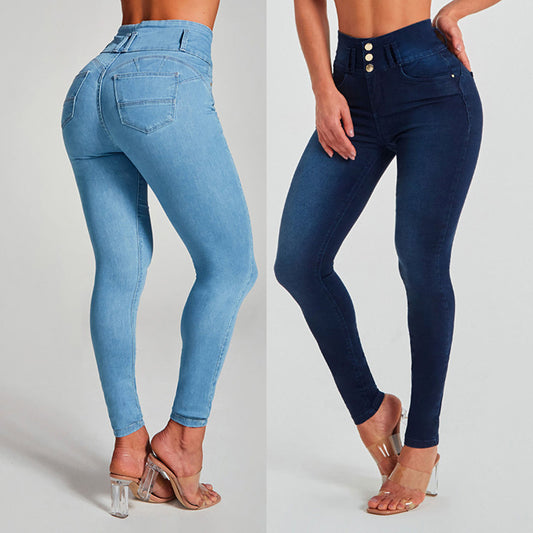 Jean taille haute pour femme, pantalon slim, moulant, extensible, façonnant et rehaussant les hanches