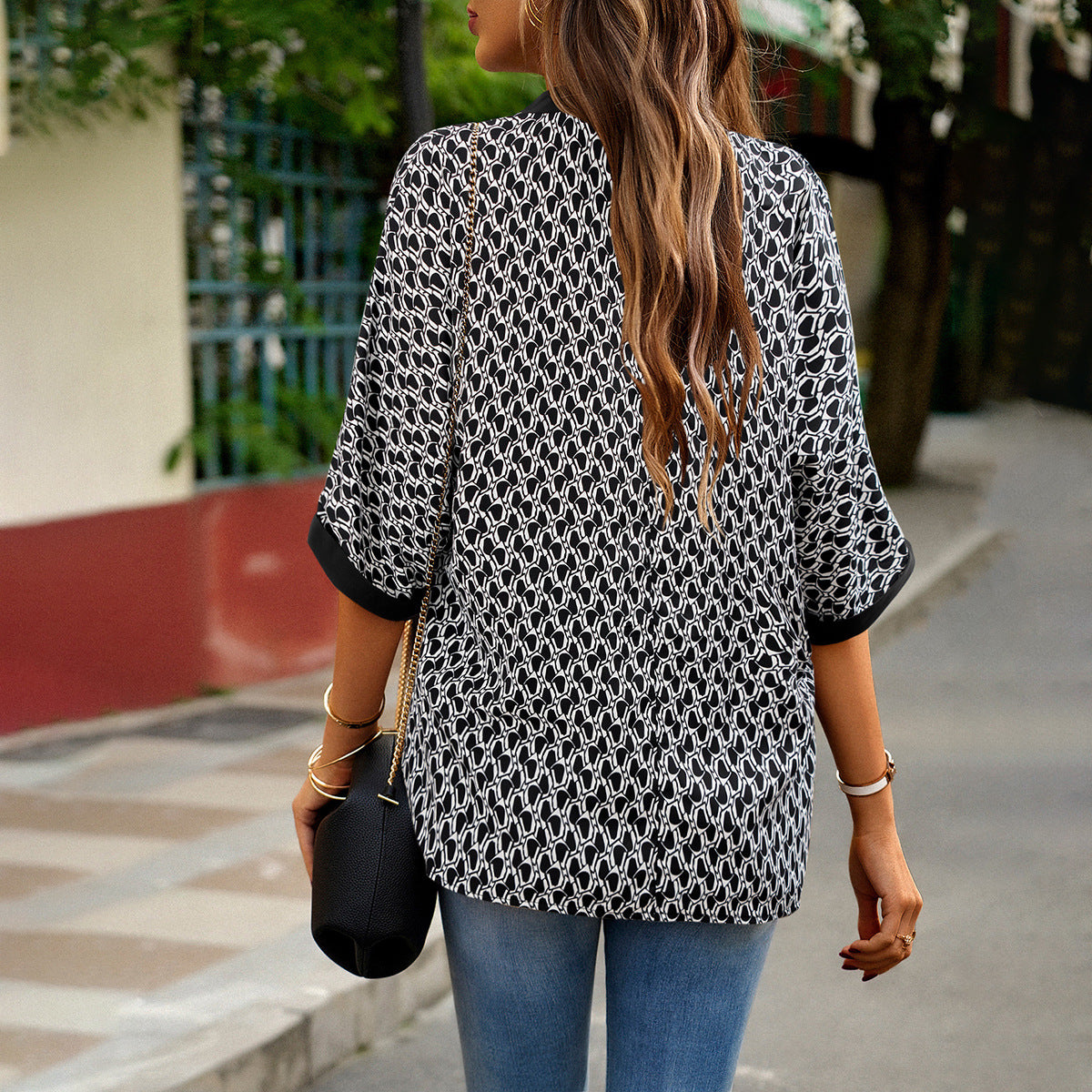 Chemise imprimée à la mode pour femmes, haut à manches courtes