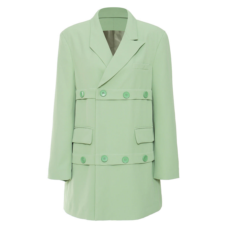 Blazer ample mi-long coupé vert herbe pour femme