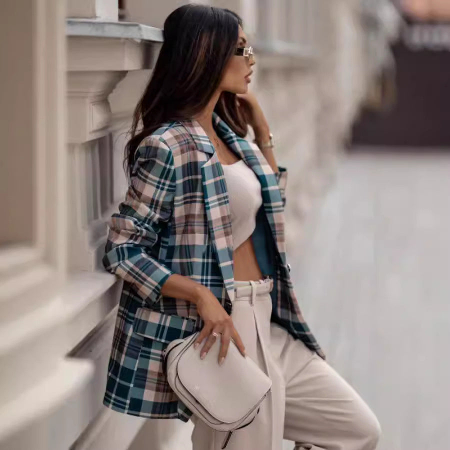 Autumn Plaid Blazer Women Clothing