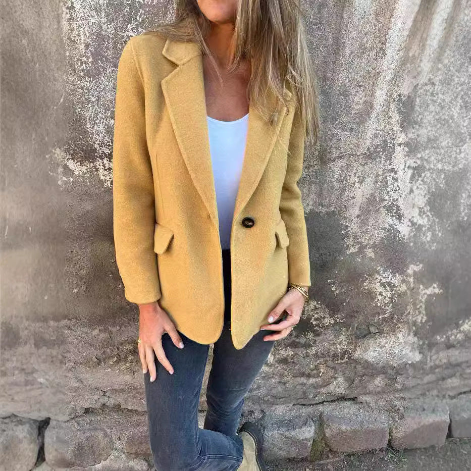 Autumn Winter Autumn Winter Casual Button Solid Color Woolen Coat Jacket