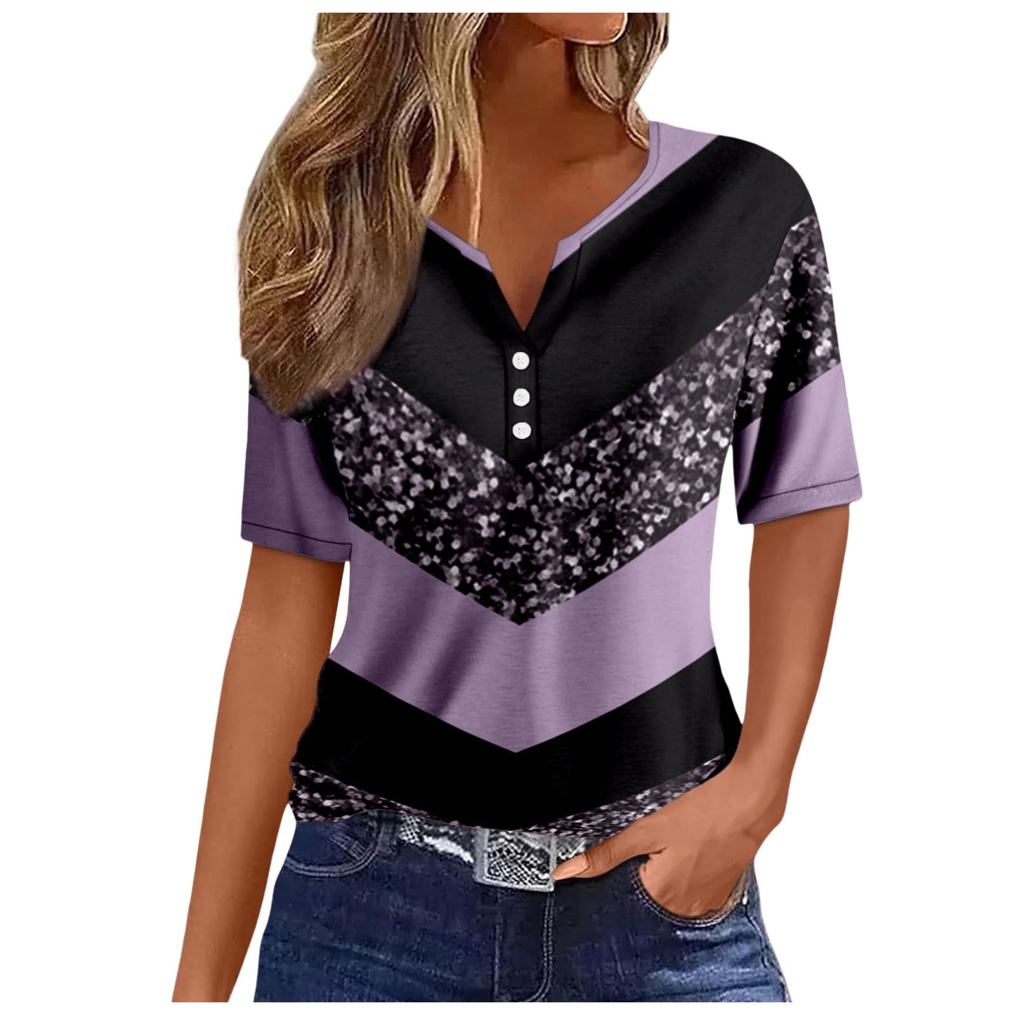 Women's V-neck Printed Loose Short Sleeve