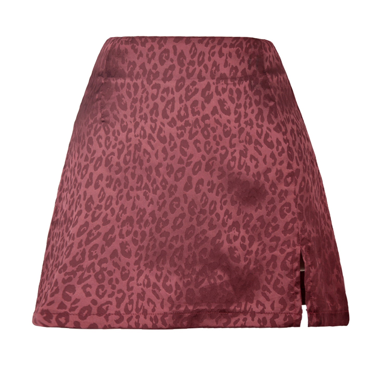 Falda corta con abertura y cintura alta con estampado de leopardo para mujer en jacquard