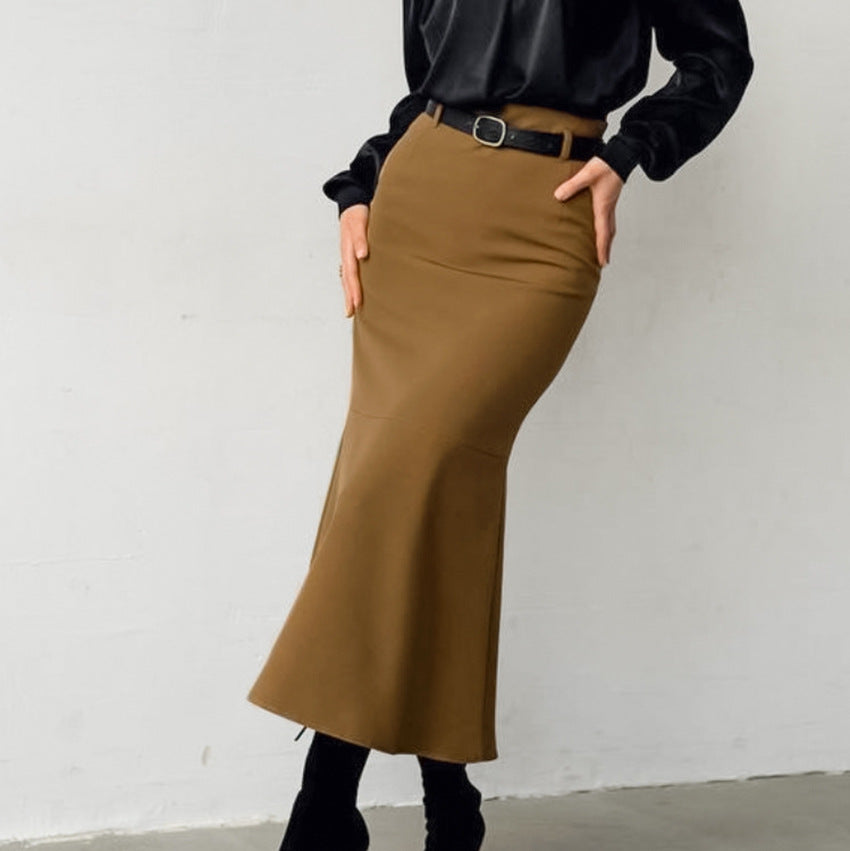 Jupe queue de poisson taille haute marron slim automne mode élégante robe femme de haute qualité sans ceinture