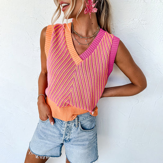 Women Wear Summer Top Knitted V Neck Pullover Sleeveless Sweater Vest Jacket