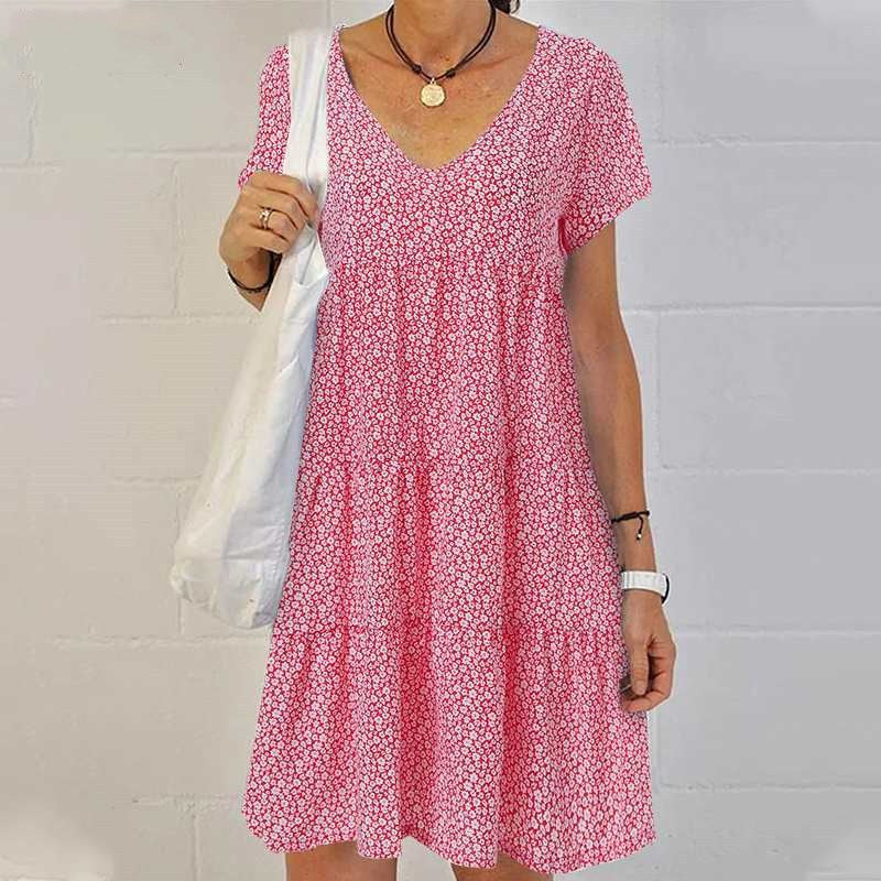 V-neck Slim-fit Short-sleeved Dress Women