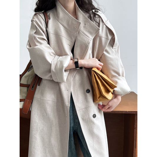 Worsted Draping Profile Elegant British Trench Coat Mid Length Women High Grade Sense Autumn Coat