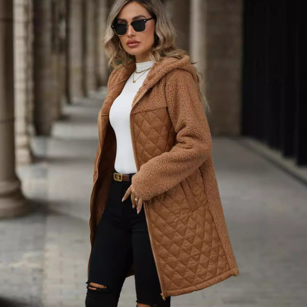 Autumn Winter Women Clothing Loose Hooded Zipper Plush Coat Coat