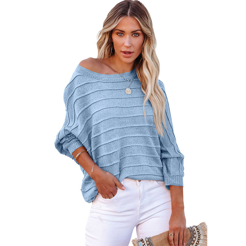 Women Clothing Loose Pullover Top Women Autumn Idle Wide Collar Batwing Sleeve Women Sweater