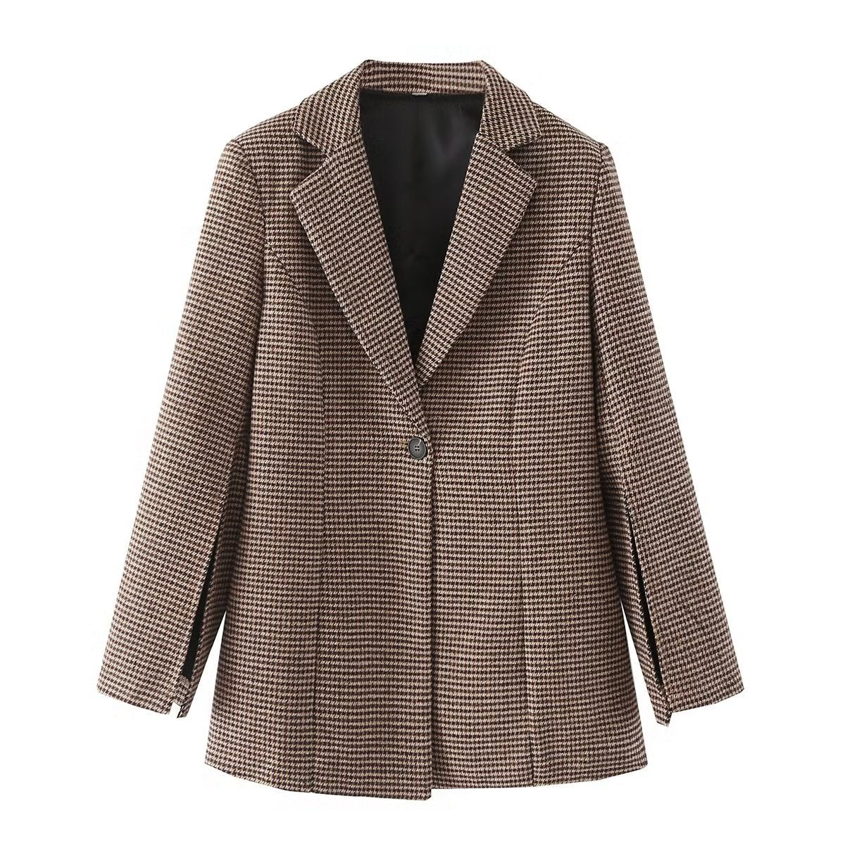 Blazer a cuadros con cuello para mujer de otoño