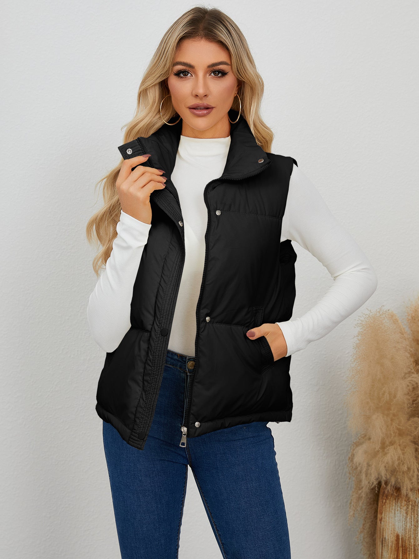 Vêtements pour femmes automne hiver court matelassé col montant gilet manteau épais gilet gilet coton