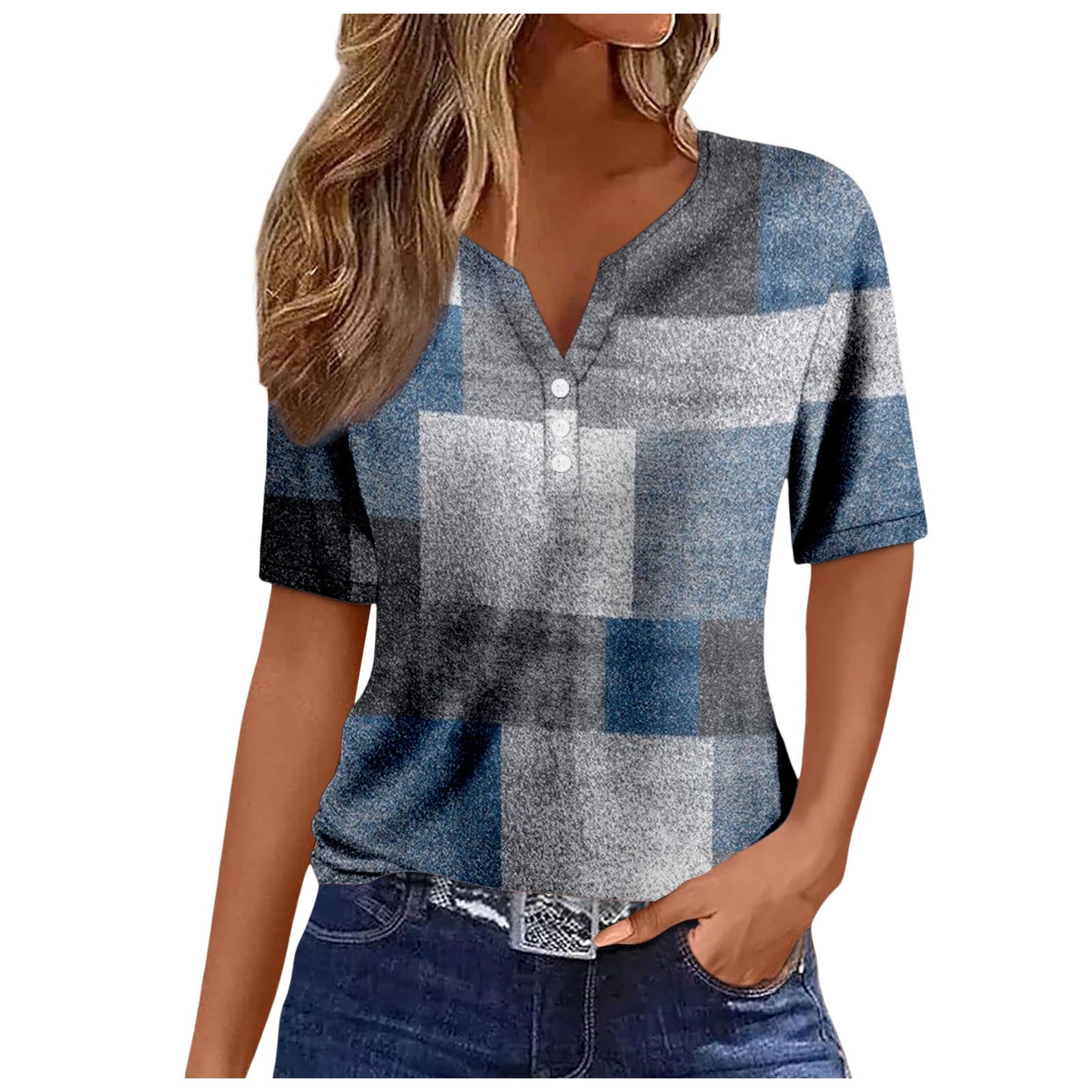 Women's V-neck Printed Loose Short Sleeve