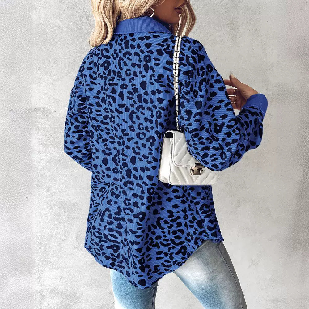 Women's Leopard Print Contrast Color Long-sleeved Jacket