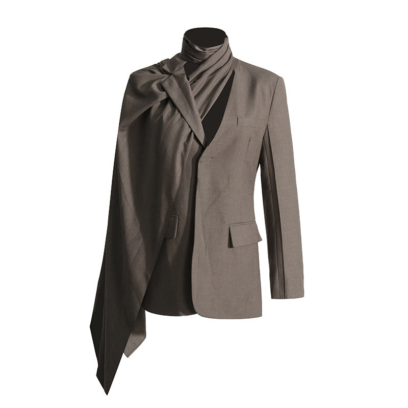 Autumn Elegant Scarf Hollow Out Cutout Out Various Wear Matching Loose Slimming Blazer