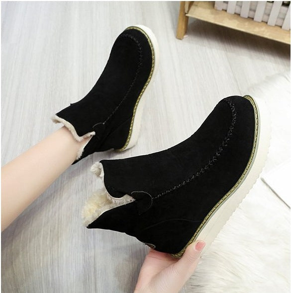 Women Boots Winter Ladies Platform Cotton Padded Boots Solid Color Slip on Warm Booties