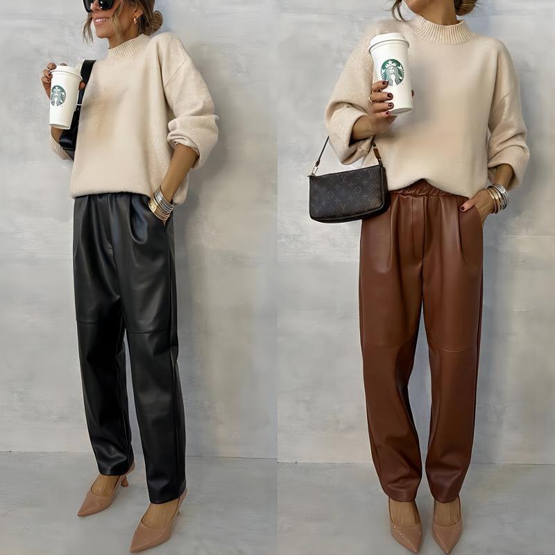 Taille élastique avec poche pantalon en cuir de rue femme