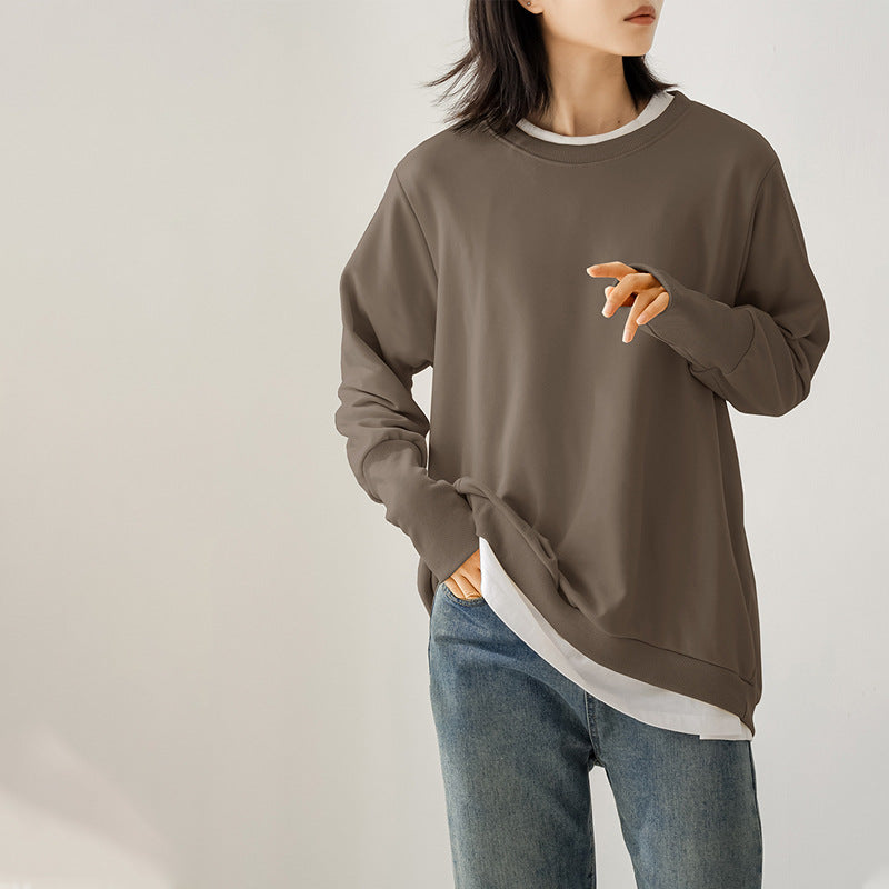 Pull ample en coton à col rond pour femme, automne et hiver, haut large en éponge