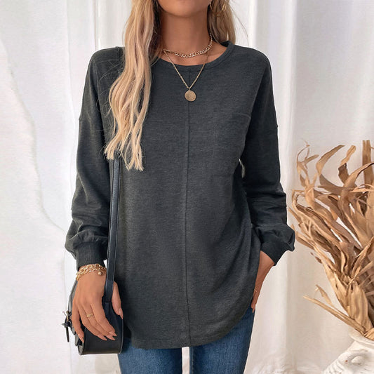 Top Autumn Women Clothing Long Sleeve Crew Neck Pullover Sweatshirt