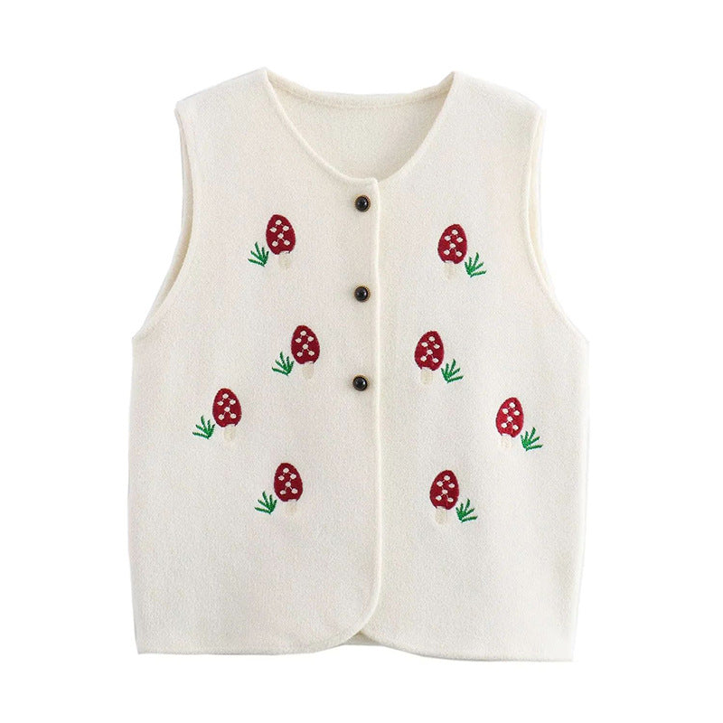 Gilet tricoté en coton double face pour femme, style rétro, décontracté, simple, fraise