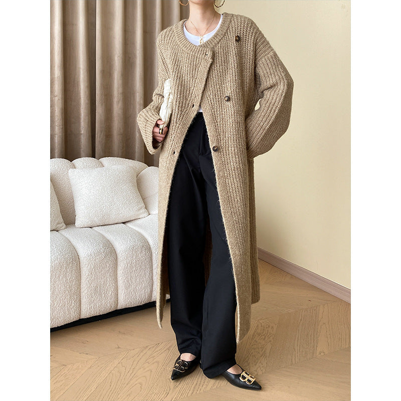 Avancé ralenti début automne lapin mouton cheveux combinaison épais tricoté Cardigan Baggy manteau Long