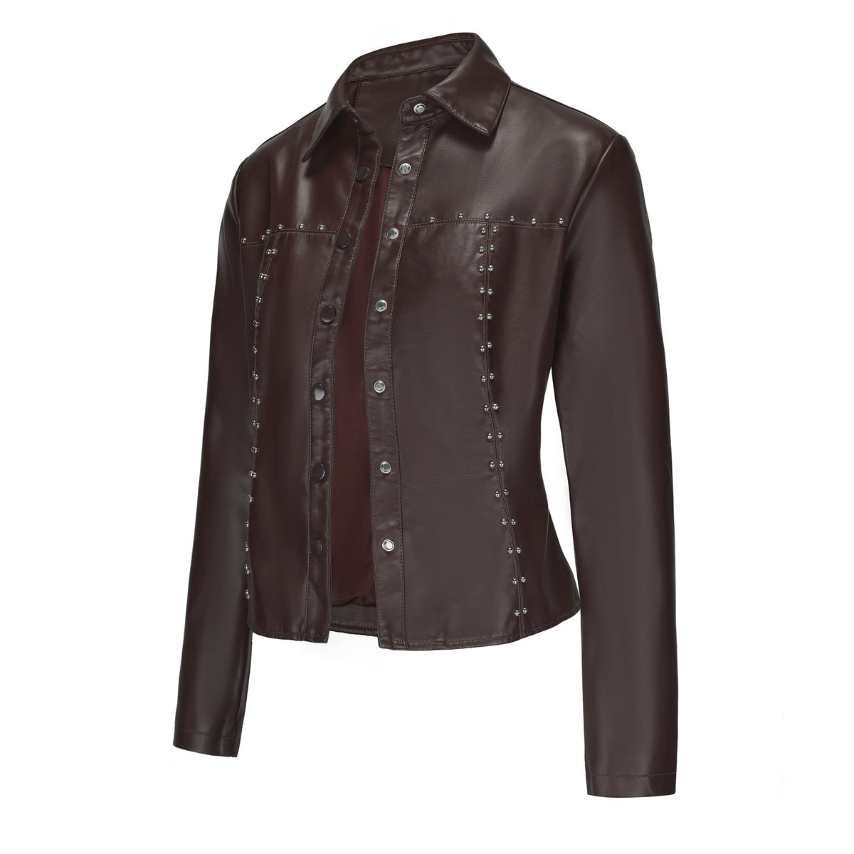 Printemps Automne Rivets Veste En Cuir Cardigan Bouton Vêtements En Cuir Populaire Manteau Mince Vêtements Pour Femmes