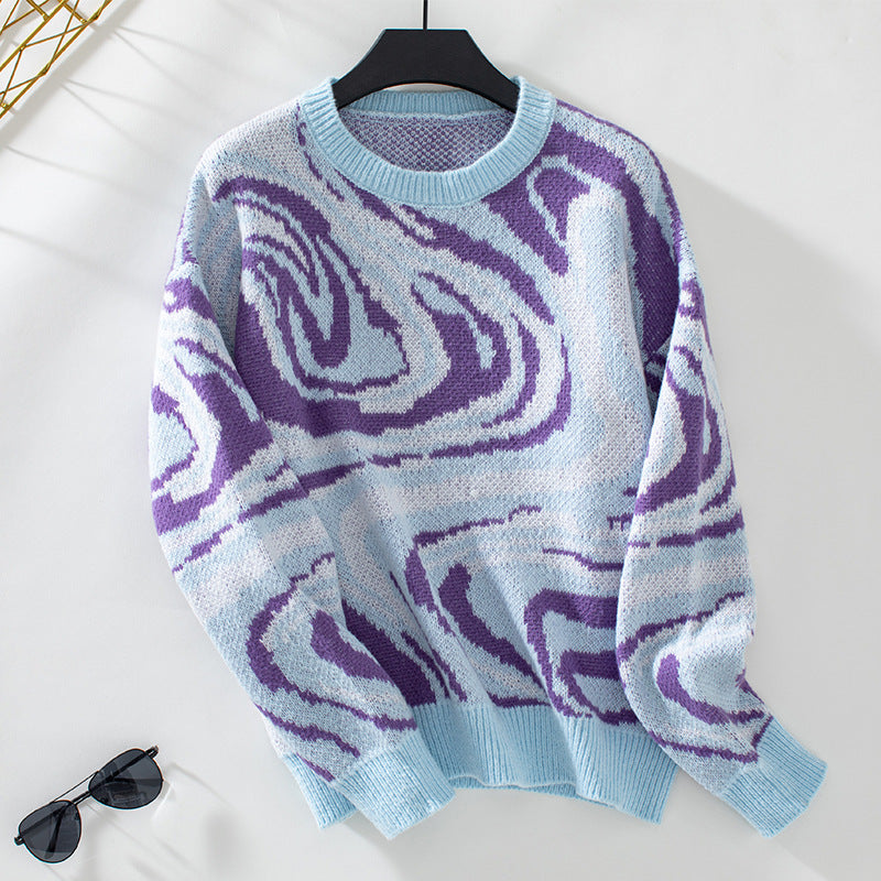 Autumn Winter Sweater Women Abstract Pattern Jacquard Sweater Coat