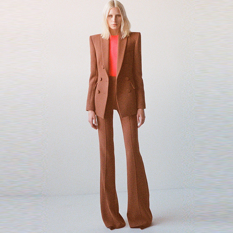 Goods Stars Double Breasted Slim Blazer Flared Pants Suit Two Piece Suit