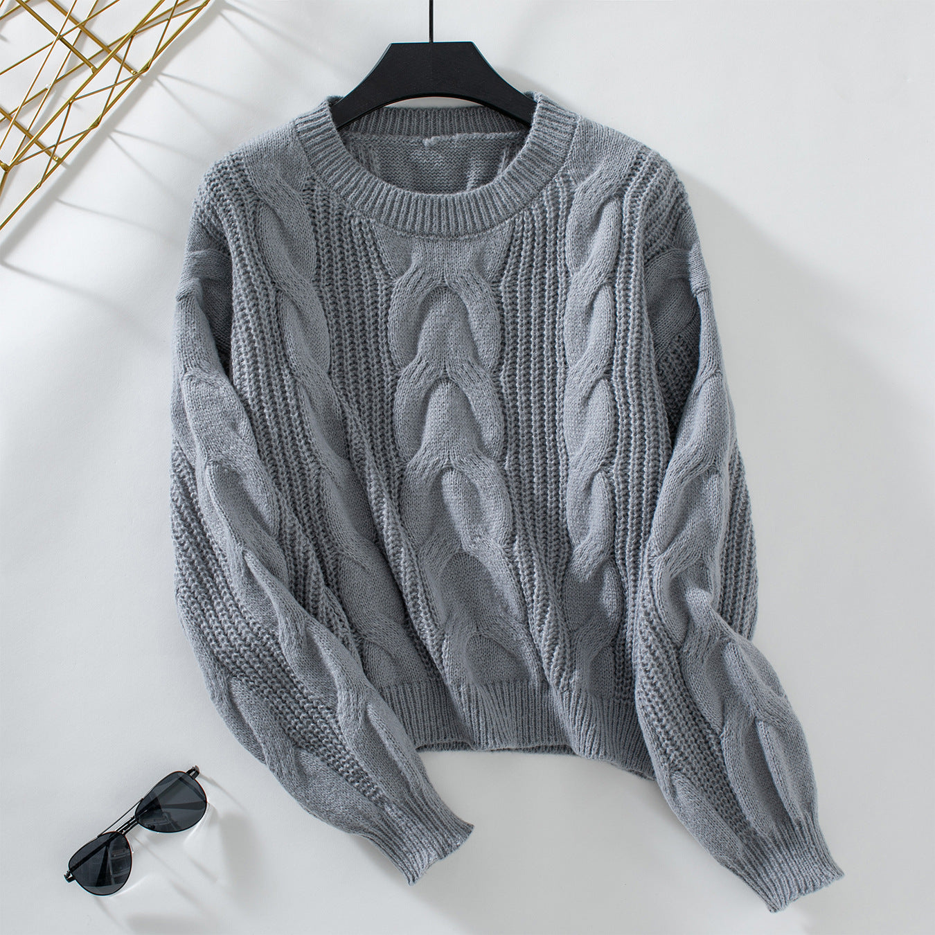 Cable Knit Pullover Women Sweater Autumn Winter Retro Loose Sweater Women Clothing