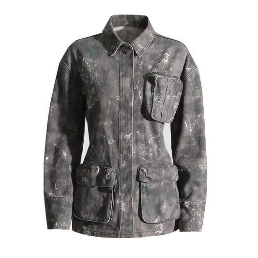 Australian Brand Design Jacket Three Dimensional Zipper Pocket Decorative Waist Camouflage Workwear Coat for Women