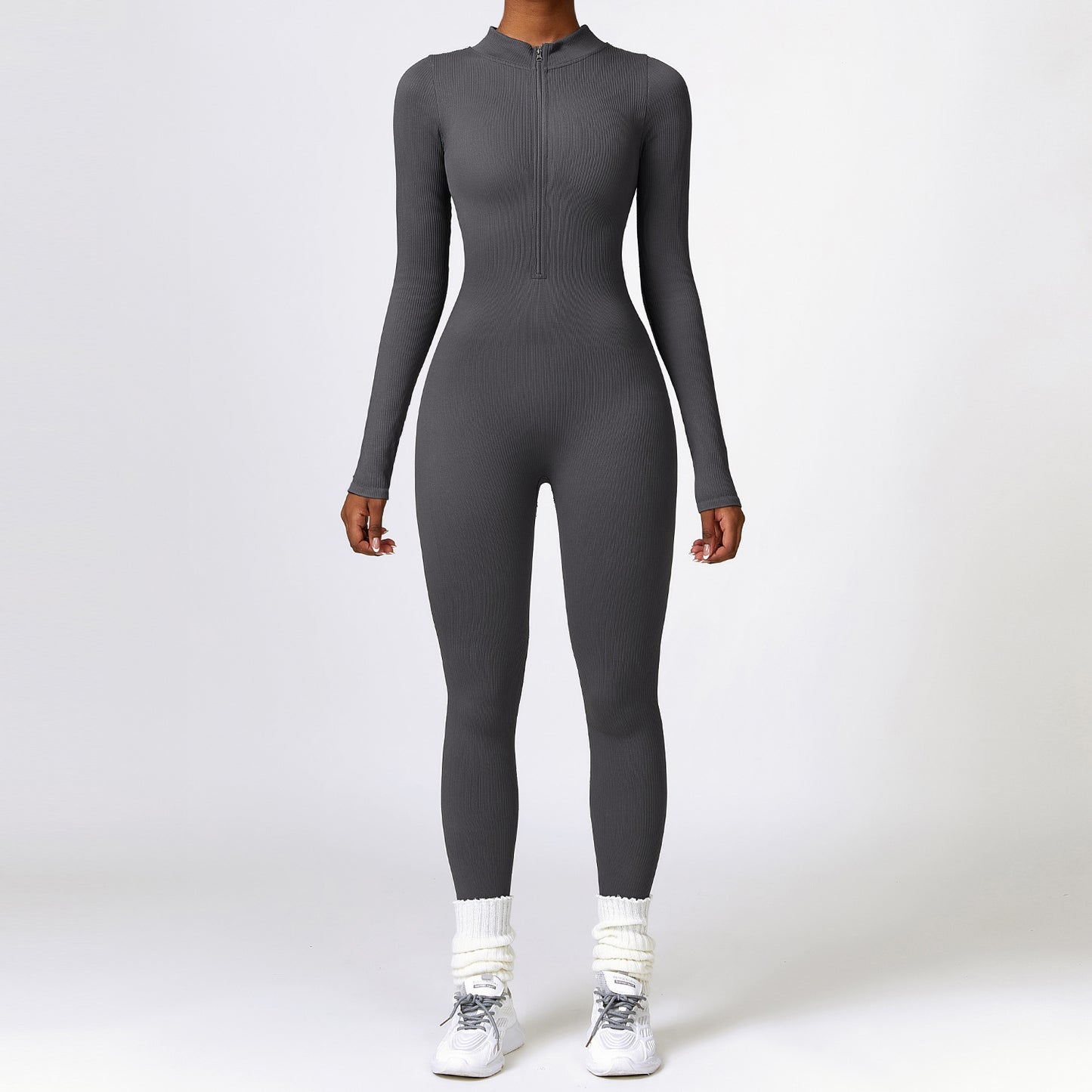 Winter Tight Long Sleeve Yoga Jumpsuit Zipper Belly Contracting High Strength Sports