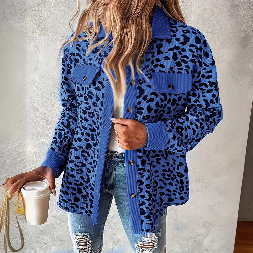 Chaqueta de manga larga con estampado de leopardo y color en contraste para mujer