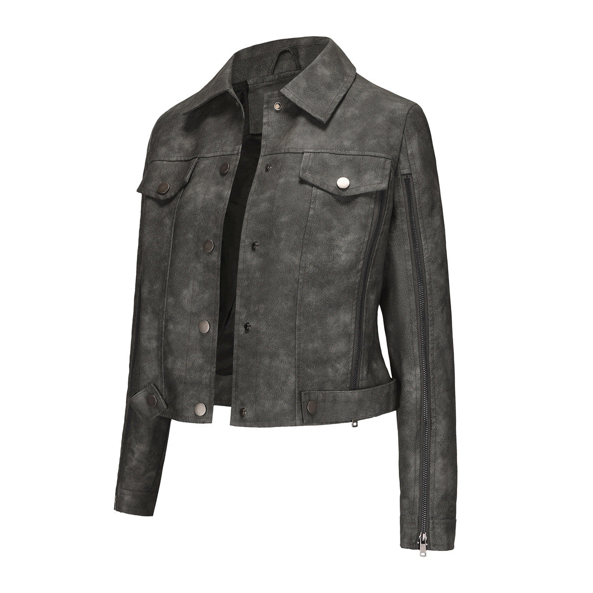 Veste de moto à fermeture éclair avec décorations, cardigan à manches longues, veste populaire, printemps-automne, manteau en cuir fin pour femmes