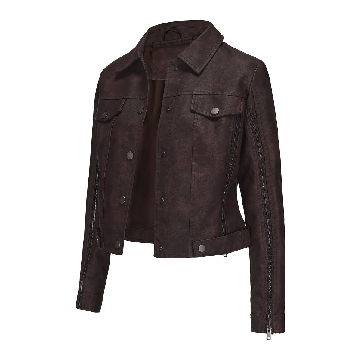 Veste de moto à fermeture éclair avec décorations, cardigan à manches longues, veste populaire, printemps-automne, manteau en cuir fin pour femmes