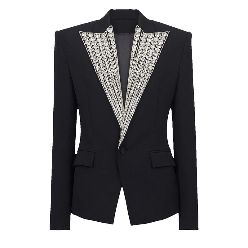 Goods Stars Socialite Exquisite Rhinestone Beaded One Button Slim Blazer