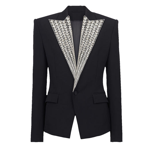 Goods Stars Socialite Exquisite Rhinestone Beaded One Button Slim Blazer