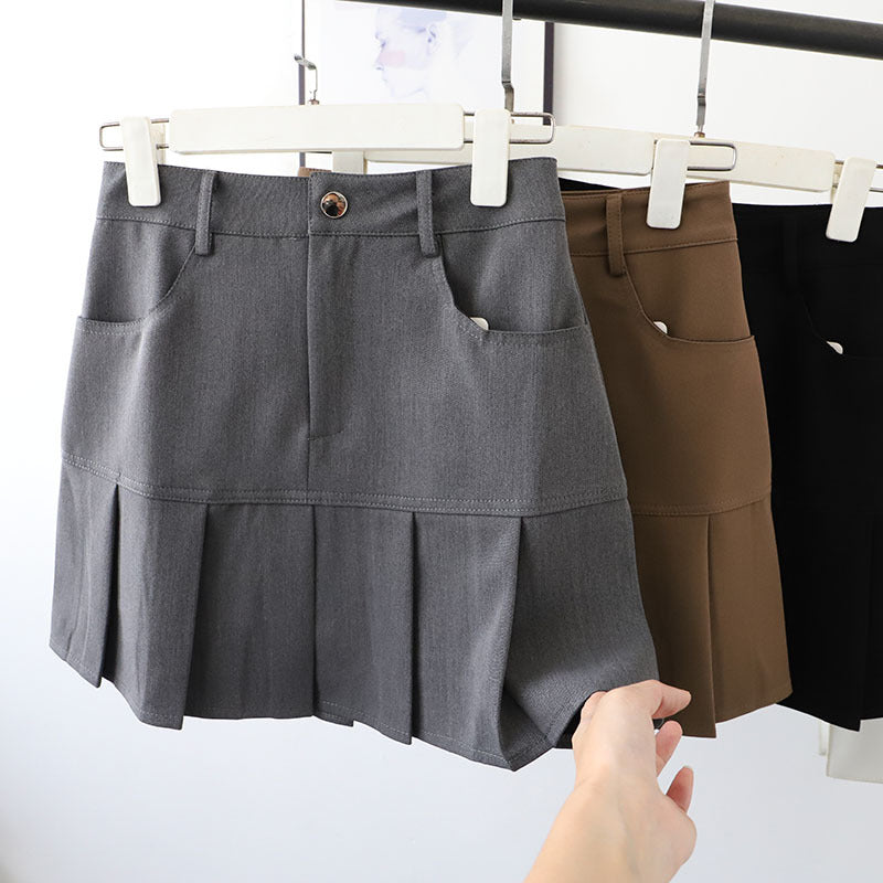 Upper Body Slimming A Line Skirt Early Autumn Korean Women Stitching Pleated Skirt