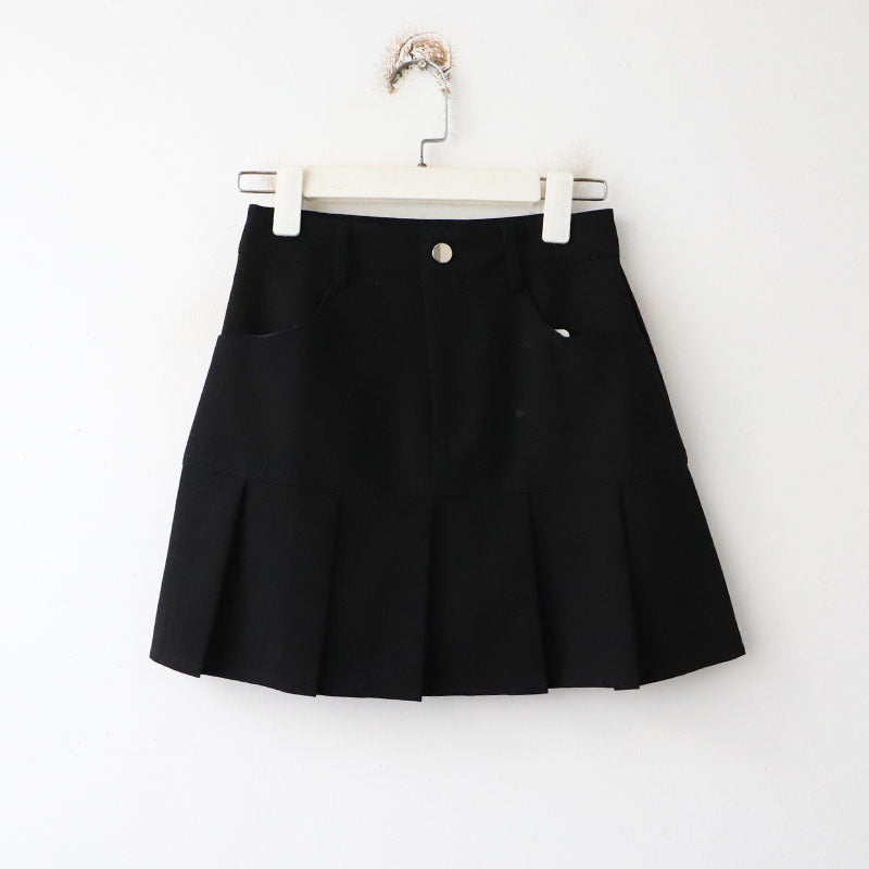 Upper Body Slimming A Line Skirt Early Autumn Korean Women Stitching Pleated Skirt