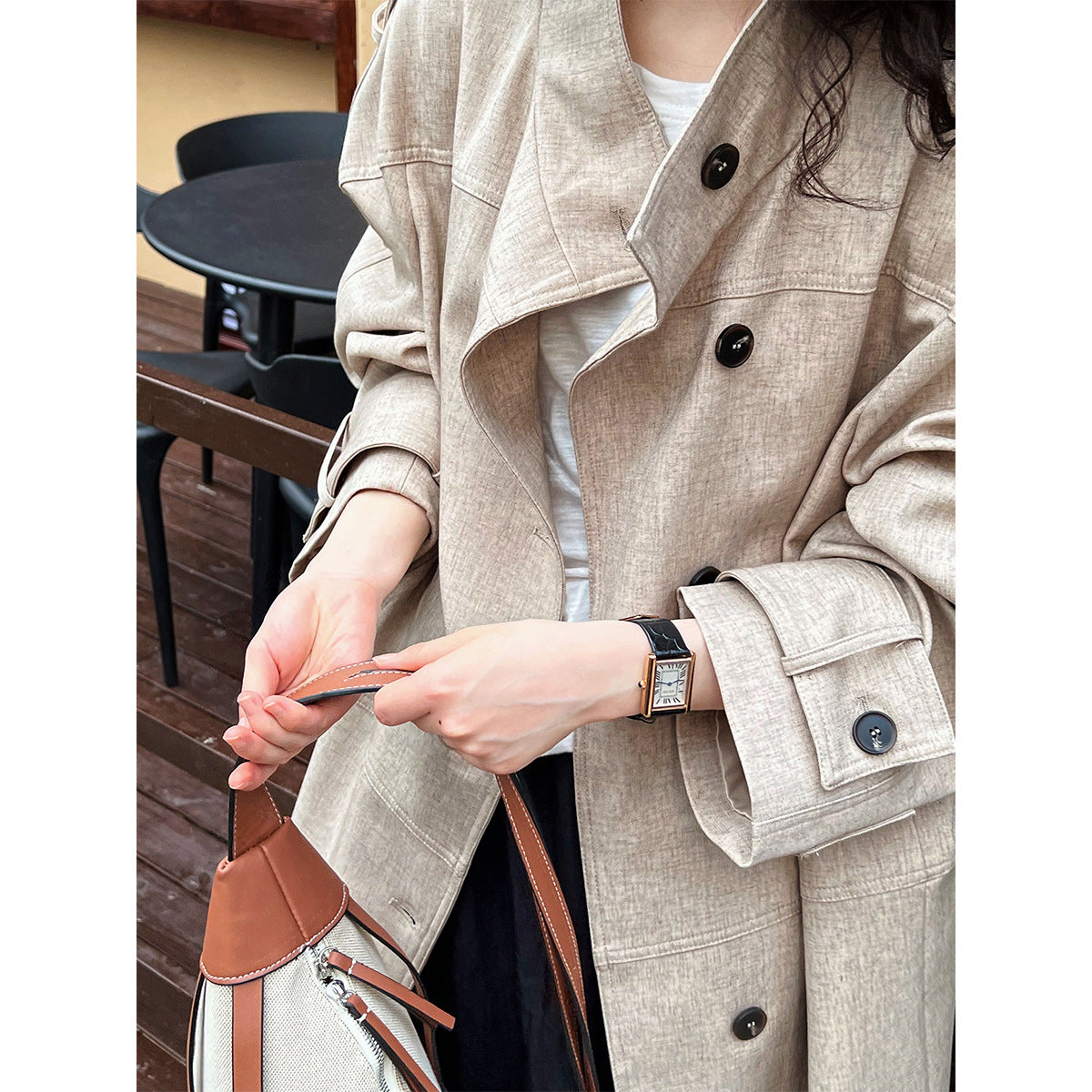 Worsted Draping Profile Elegant British Trench Coat Mid Length Women High Grade Sense Autumn Coat